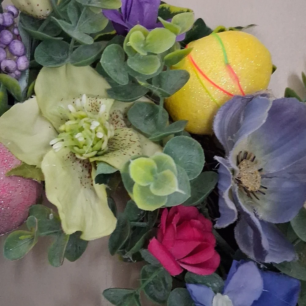 Easter Bunny Floral Wreath with Pastel Accents